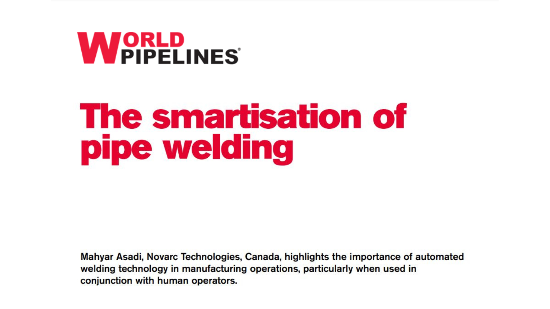 The Smartisation of Pipe Welding